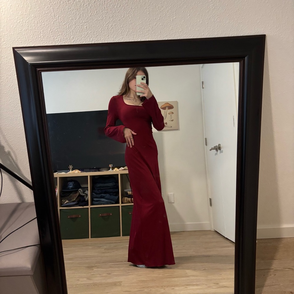 SHEIN Burgundy Long Sleeve Dress